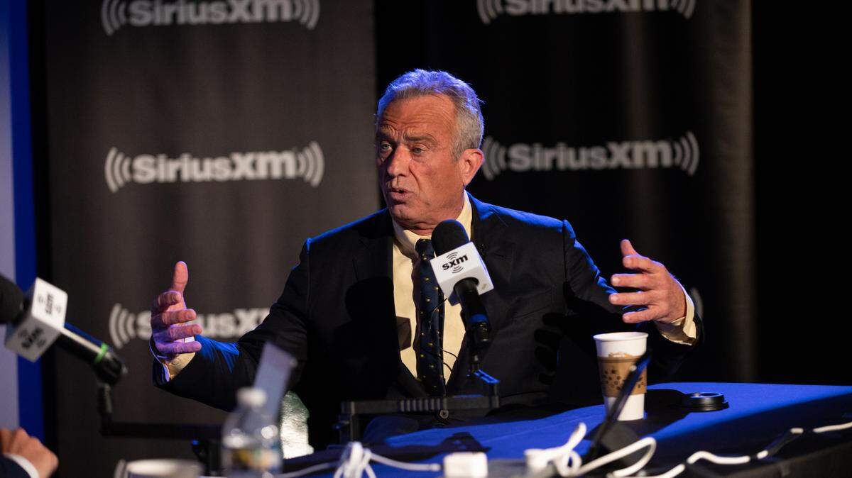 Michael Smerconish interviews Democratic Presidential Candidate Robert F. Kennedy, Jr. during SiriusXM Town Hall live broadcast at The Centre Theater on June 5, 2023, in Philadelphia. (Lisa Lake/Getty Images for SiriusXM/TNS)