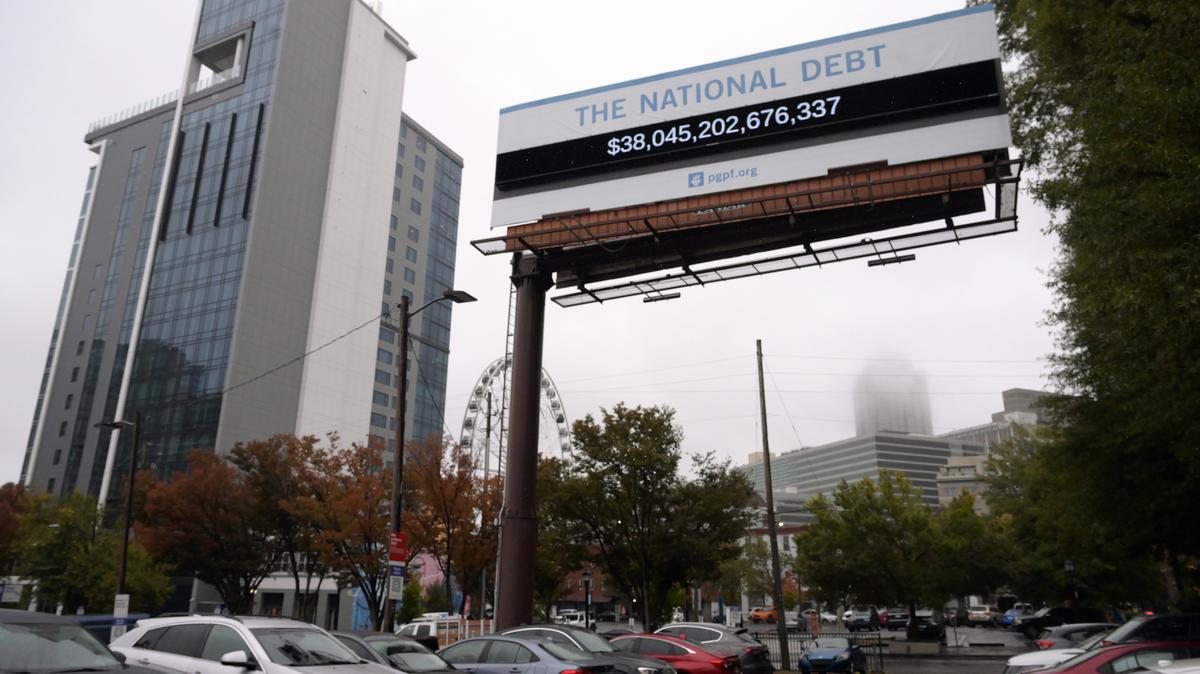 Peter G. Peterson Foundation National Debt Clock in Atlanta on Oct. 29, 2025, in Atlanta. (Rick Diamond/Peter G. Peterson Foundation/Getty Images/TNS)