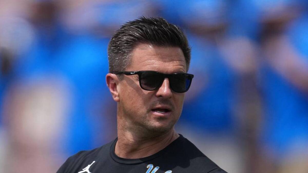  May 2, 2026; Pasadena, CA, USA; UCLA Bruins coach Bob Chesney reacts during the spring game at Rose Bowl. Mandatory Credit: Kirby Lee-Imagn Images | Kirby Lee-Imagn Images 