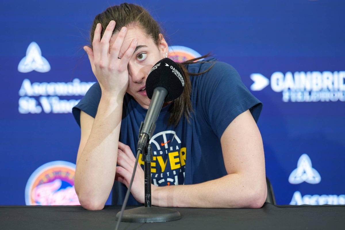  Indiana Fever guard Caitlin Clark talks with media. Grace Smith/IndyStar / USA TODAY NETWORK via Imagn Images