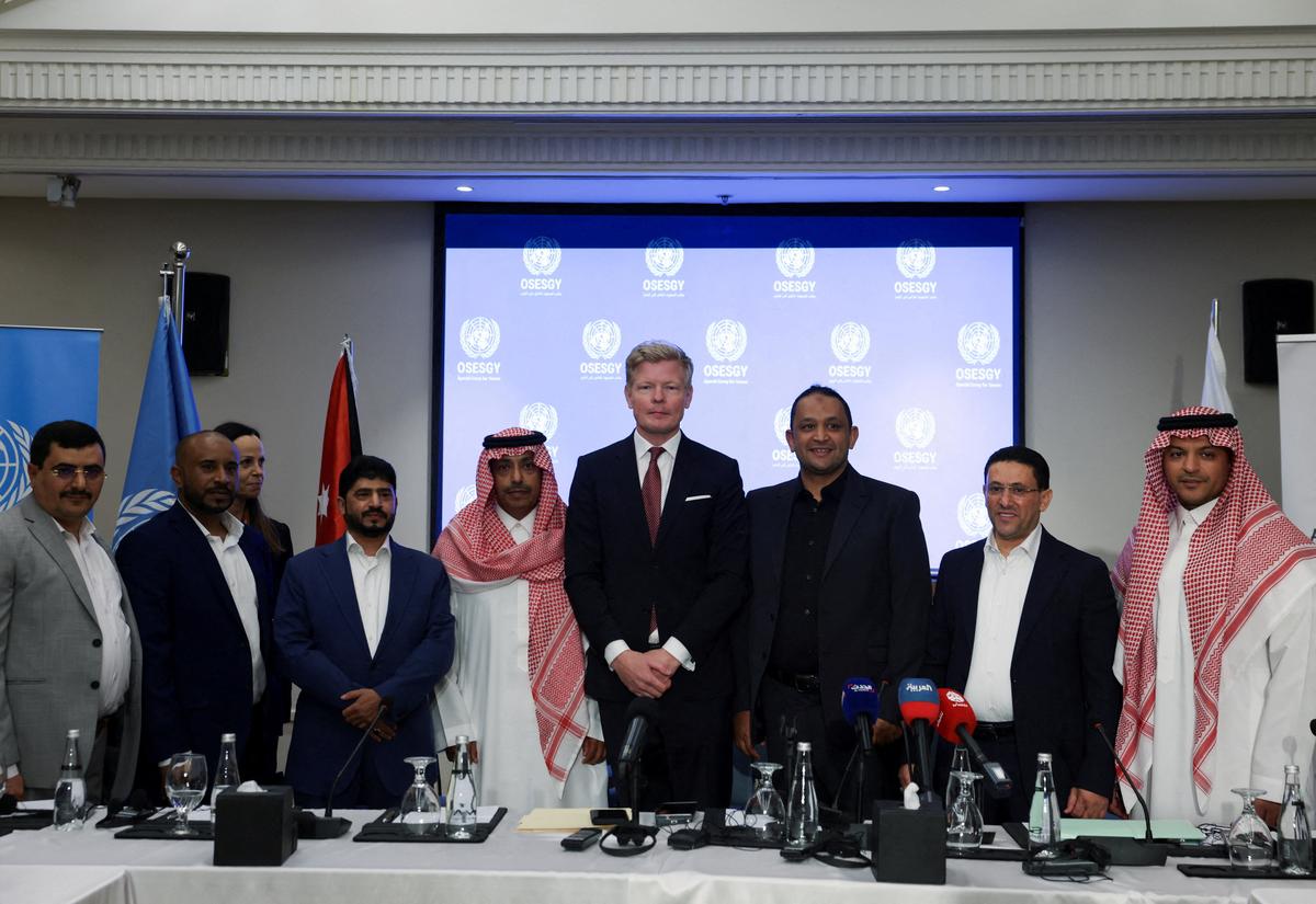 Hans Grundberg, UN Special Envoy for Yemen, poses for a photo as members of the Supervisory Committee on the Detainees Release Agreement attend the closing ceremony of a meeting between the Yemeni government and the Houthi group, in Amman, Jordan, May 14, 2026. REUTERS/Alaa Al Sukhni