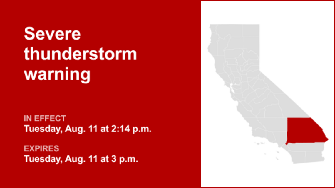 UPDATE: The current severe thunderstorm warning for San Bernardino County will expire at 7:45 p.m. 