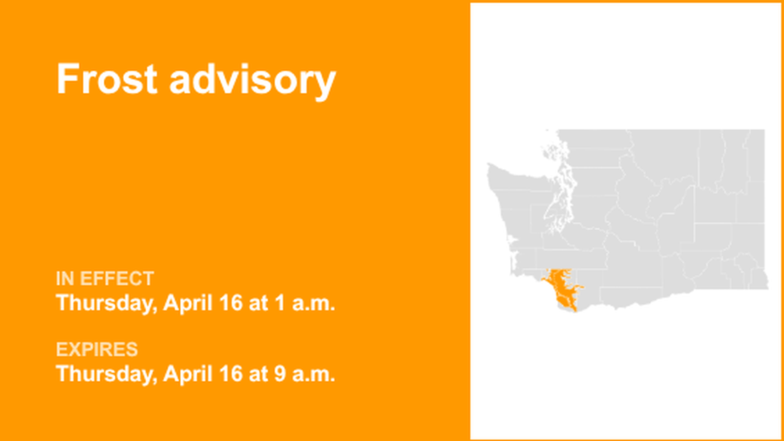 Frost advisory for Southwest Washington for Thursday, says the NWS 