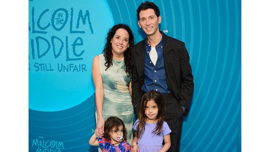 Liza Almeida, Justin Berfield and their two kids in 2026Getty