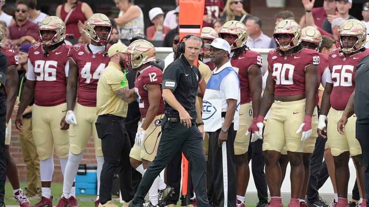  Aug 30, 2025; Tallahassee, Florida, USA; Florida State Seminoles head coach Mike Norvell looks on against the Alabama Crimson Tide during the first half at Doak S. Campbell Stadium. Mandatory Credit: Melina Myers-Imagn Images | IMAGN IMAGES via Reuters Connect 