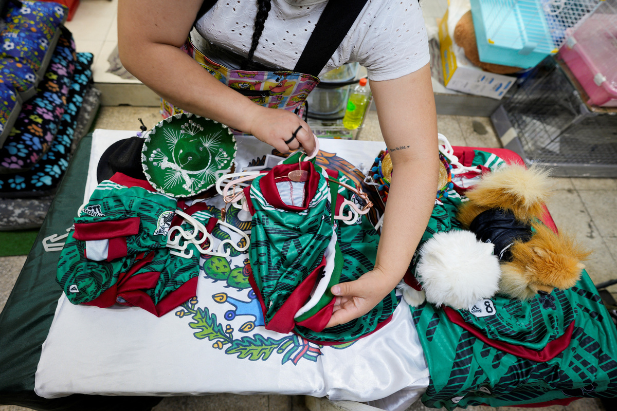 A vendor displays a Mexico national football team jersey for pets at a store during the 2026 FIFA World Cup, which Mexico is hosting with U.S. and Canada, in Mexico City, Mexico, June 19, 2026. REUTERS/Armando Vega