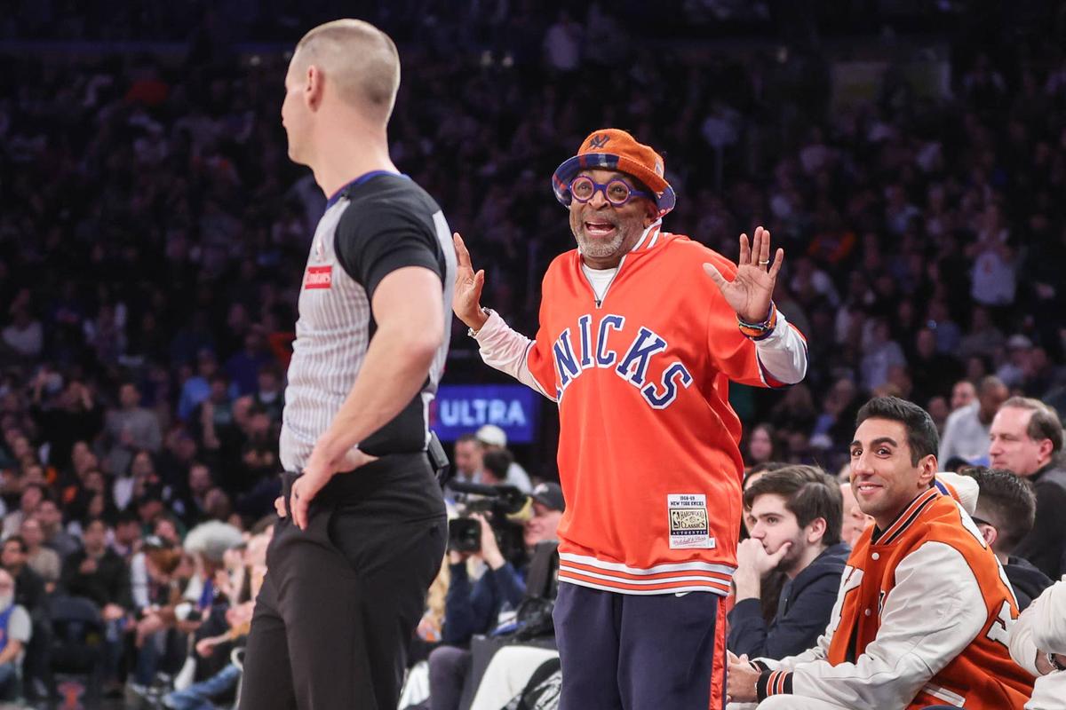  American filmmaker Spike Lee reacts to an official in the third quarter between the New York Knicks and the Boston Celtics at Madison Square Garden. Wendell Cruz-Imagn Images