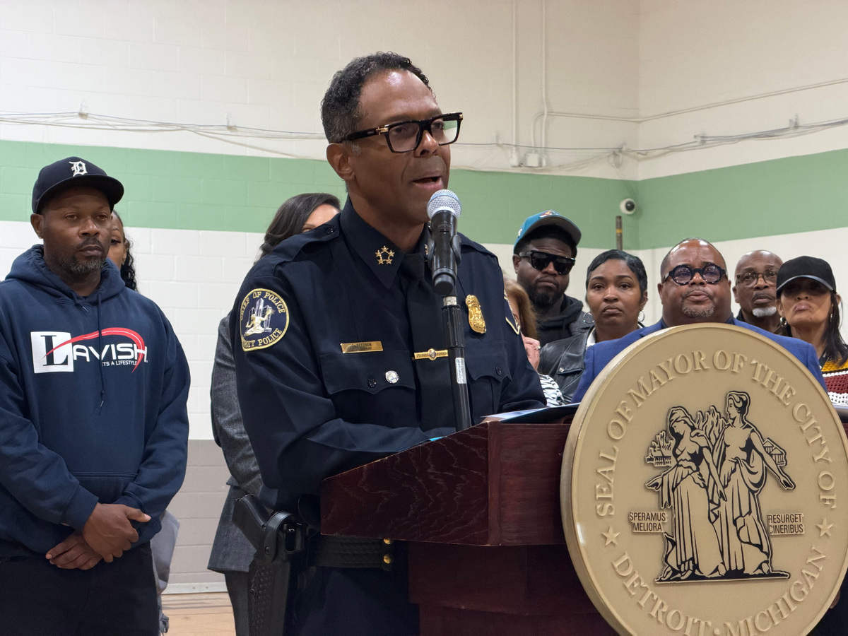 Detroit Police Chief Todd Bettison shares crime stats for the summer months, touting a decrease in juvenile, and overall crime, across Detroit at an announcement at Adams Butzel Complex, Monday, Oct. 5, 2026.