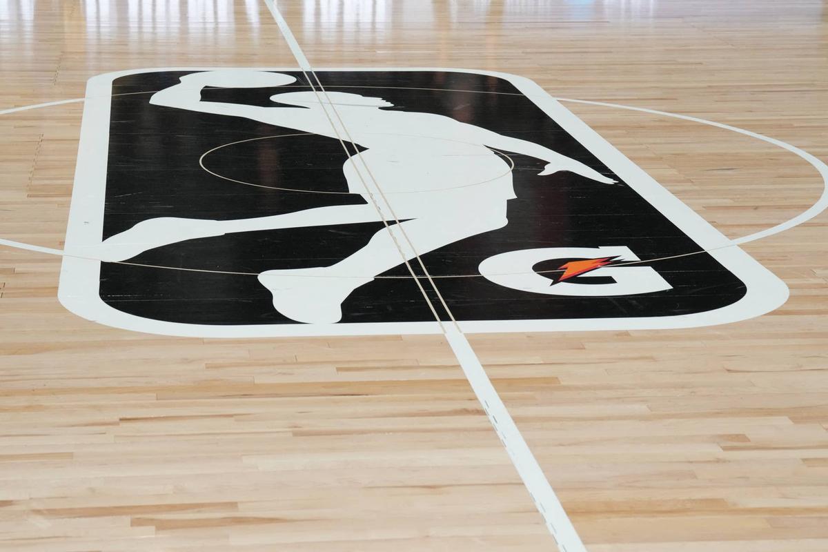 The NBA G-League Logo is seen at center court prior to a game. USA TODAY Sports via Reuters Connect