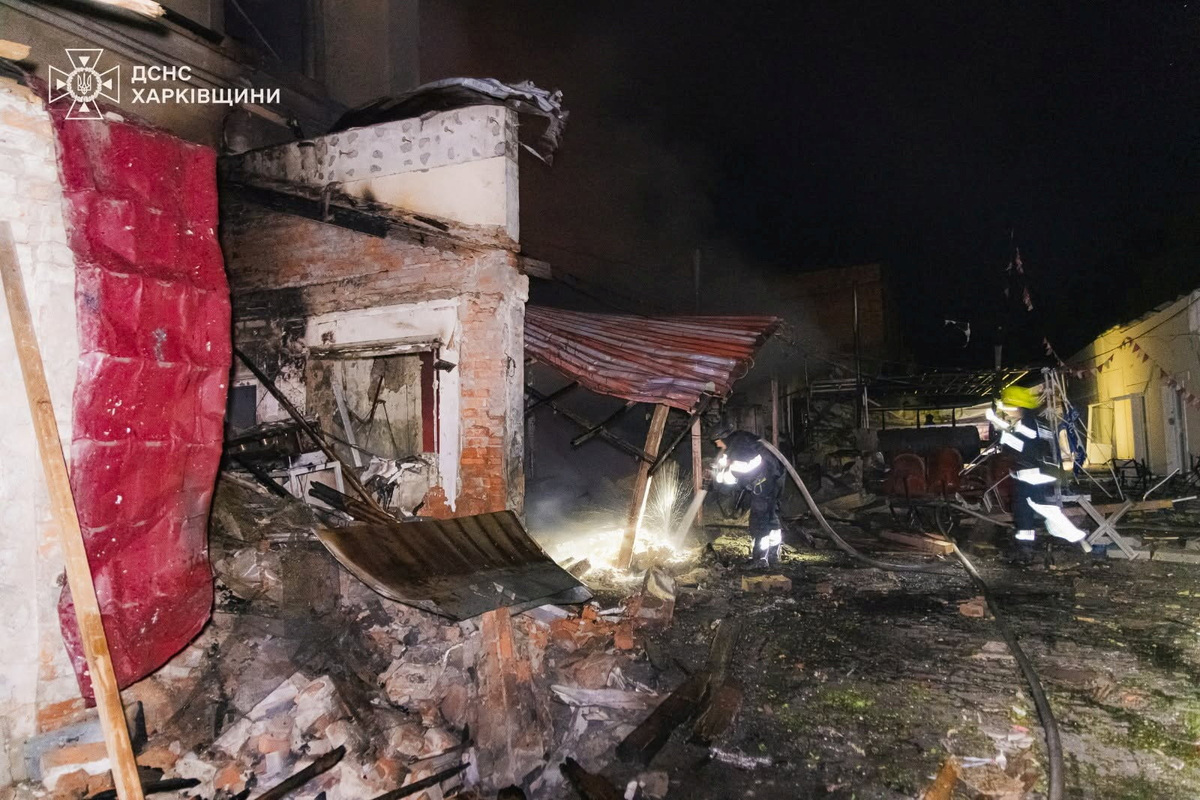 Firefighters work at the site of a building damaged during overnight Russian missile and drone strikes, amid Russia's attack on Ukraine, in Kharkiv region, Ukraine June 9, 2026. Press service of the State Emergency Service of Ukraine in Kharkiv region/Handout via REUTERS