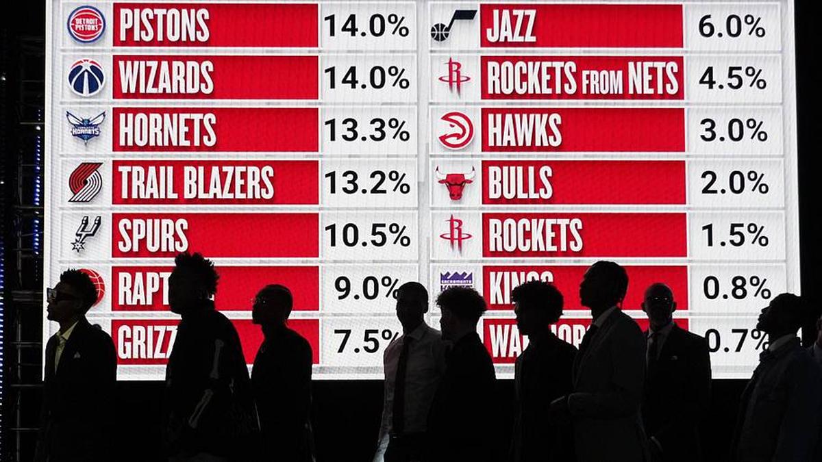  Representatives of the 14 NBA teams wait to go on stage during the 2024 NBA draft lottery. | David Banks-Imagn Images 