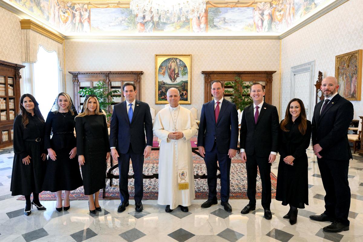 Pope Leo XIV meets U.S. Secretary of State Marco Rubio at the Vatican, May 7, 2026. Vatican Media/Simone Risoluti/Handout via REUTERS