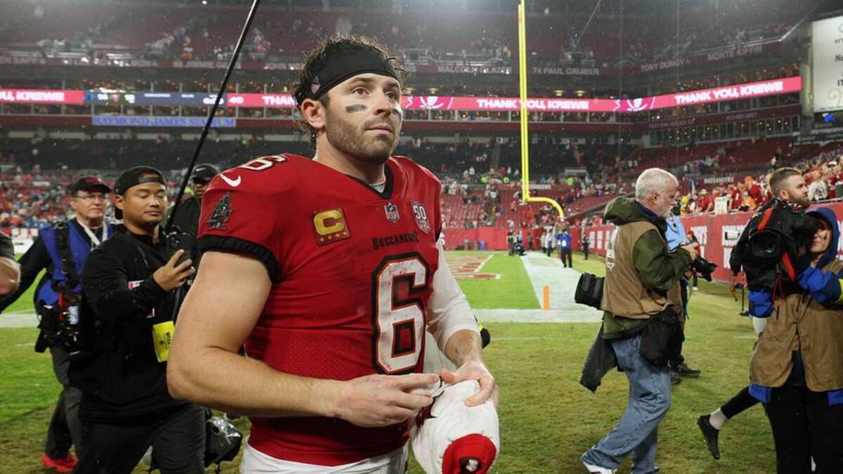  Jan 3, 2026; Tampa, Florida, USA; Tampa Bay Buccaneers quarterback Baker Mayfield (6) leaves the field after defeating the Carolina Panthers at Raymond James Stadium. Mandatory Credit: Nathan Ray Seebeck-Imagn Images | Nathan Ray Seebeck-Imagn Images 