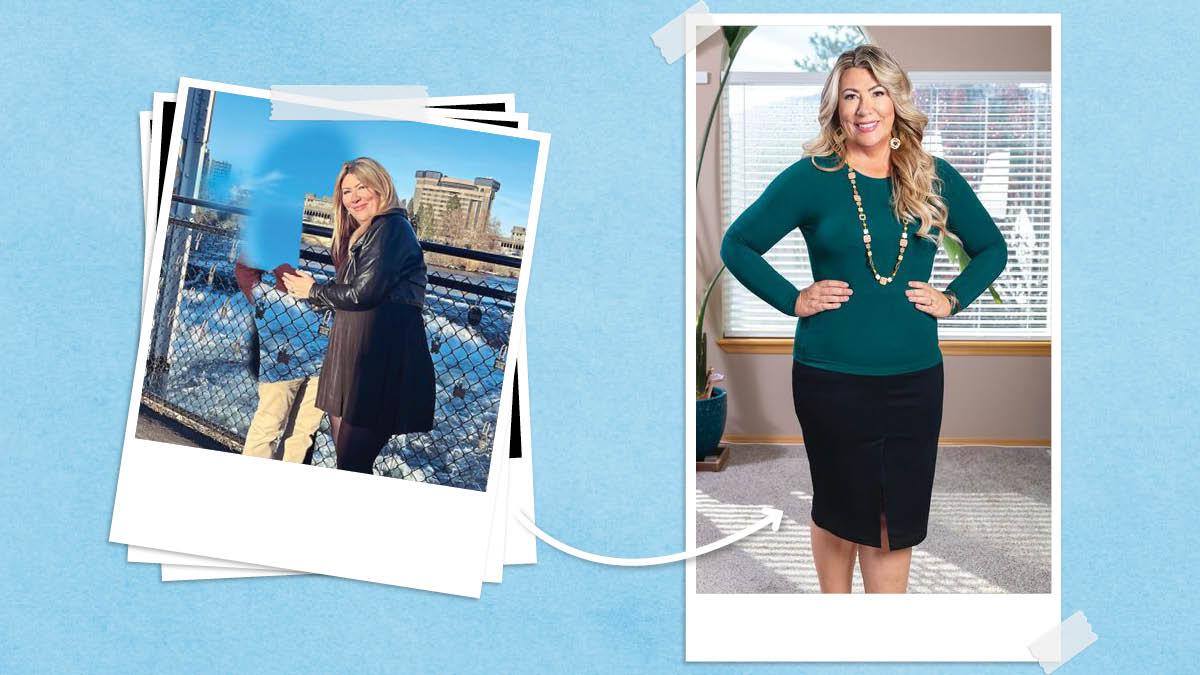 Penny before (left) and after (right) her weight lossPhotographer: Tegra Stone Nuess. H&M: Selah Glendening