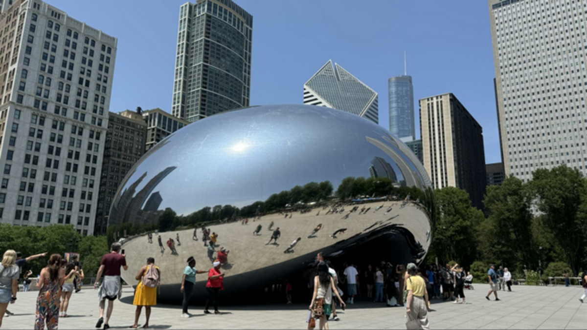  Close-up shot of Cloud Gate at Millennium Park in Chicago. Photo credit: Casey Clark 