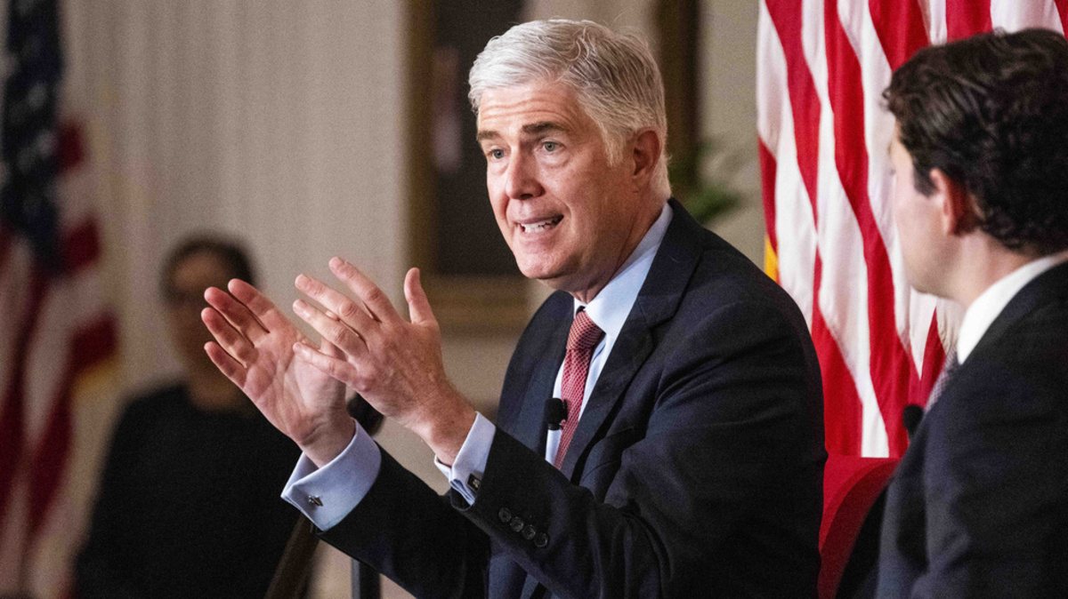U.S. Supreme Court Justice Neil Gorsuch. U.S. Supreme Court Justice Neil Gorsuch speaks at the Nixon Presidential Library & Museum in Yorba Linda, Calf., on Friday, Aug. 9, 2024. 