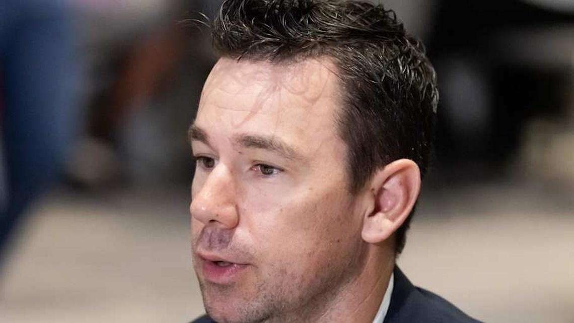  Mar 31, 2026; Phoenix, AZ, USA; Las Vegas Raiders head coach Klint Kubiak during the 2026 NFL Annual League Meeting at the Arizona Biltmore. Mandatory Credit: Mark J. Rebilas-Imagn Images | Mark J. Rebilas-Imagn Images 