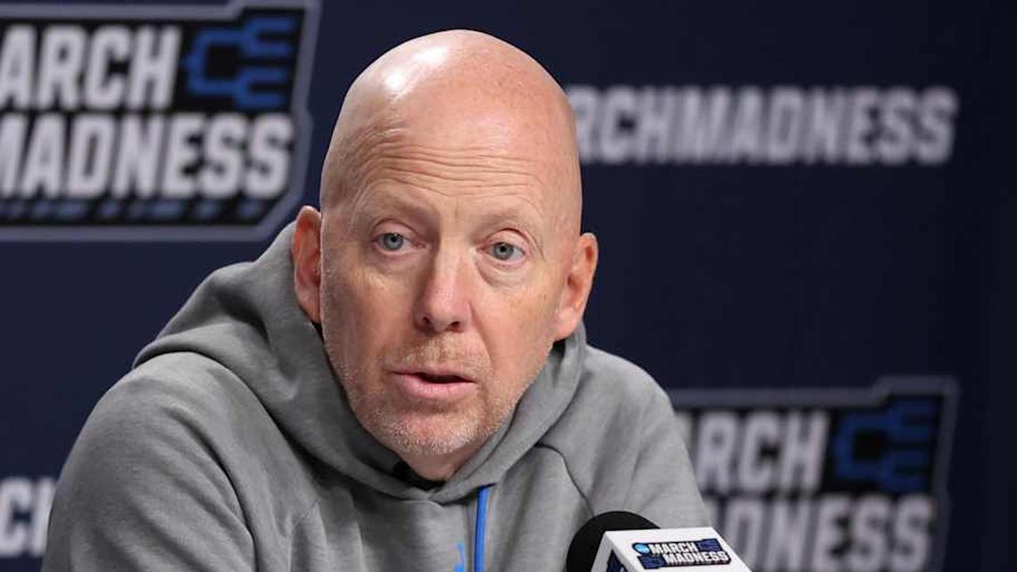  Mar 19, 2026; Philadelphia, PA, USA; UCLA Bruins head coach Mick Cronin speaks with the media before a practice session ahead of the first round of the men's 2026 NCAA Tournament at Xfinity Mobile Arena. Mandatory Credit: Bill Streicher-Imagn Images | Bill Streicher-Imagn Images 