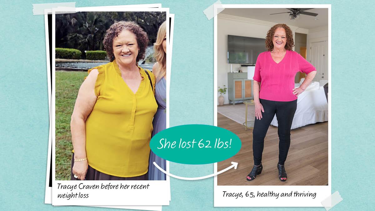 Tracye before (left) and after (right) her weight lossAdrienne Rea Photography. H&M: Tee Jay Daniels, Beachy Blowout Bar. Courtesy of Tracye Craven