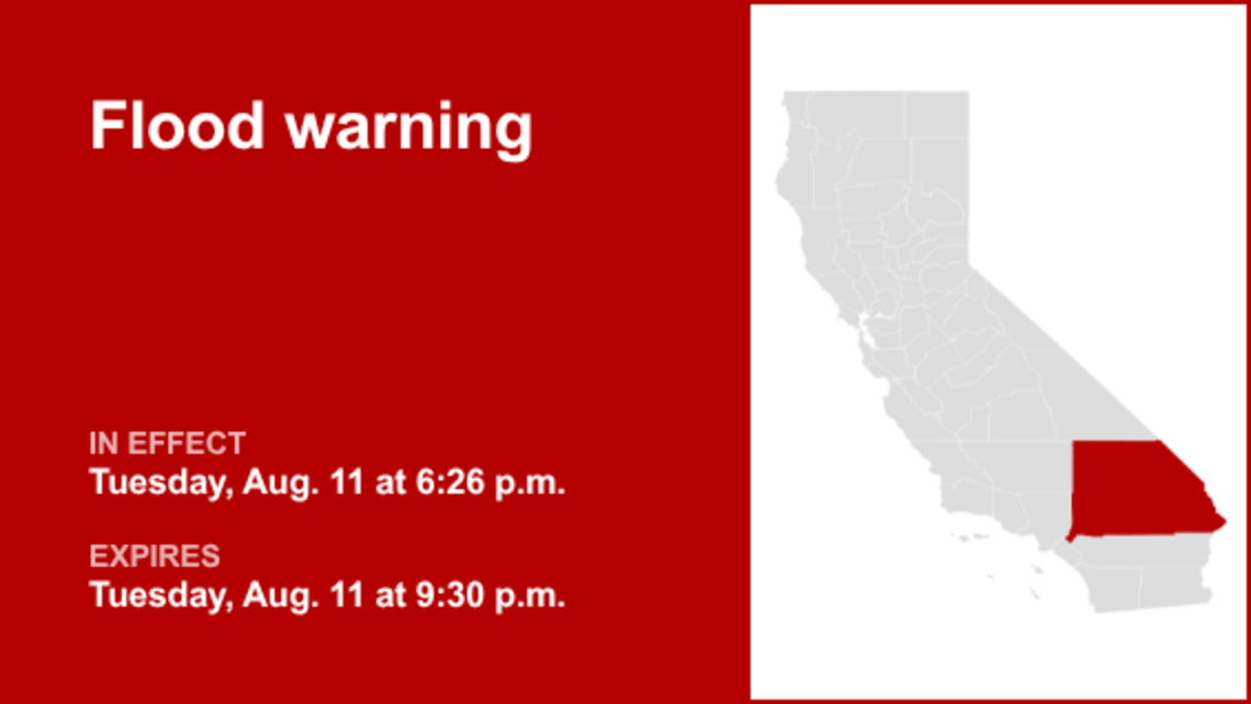 UPDATE: The current flood warning for San Bernardino County will be expiring at 9:30 p.m. 