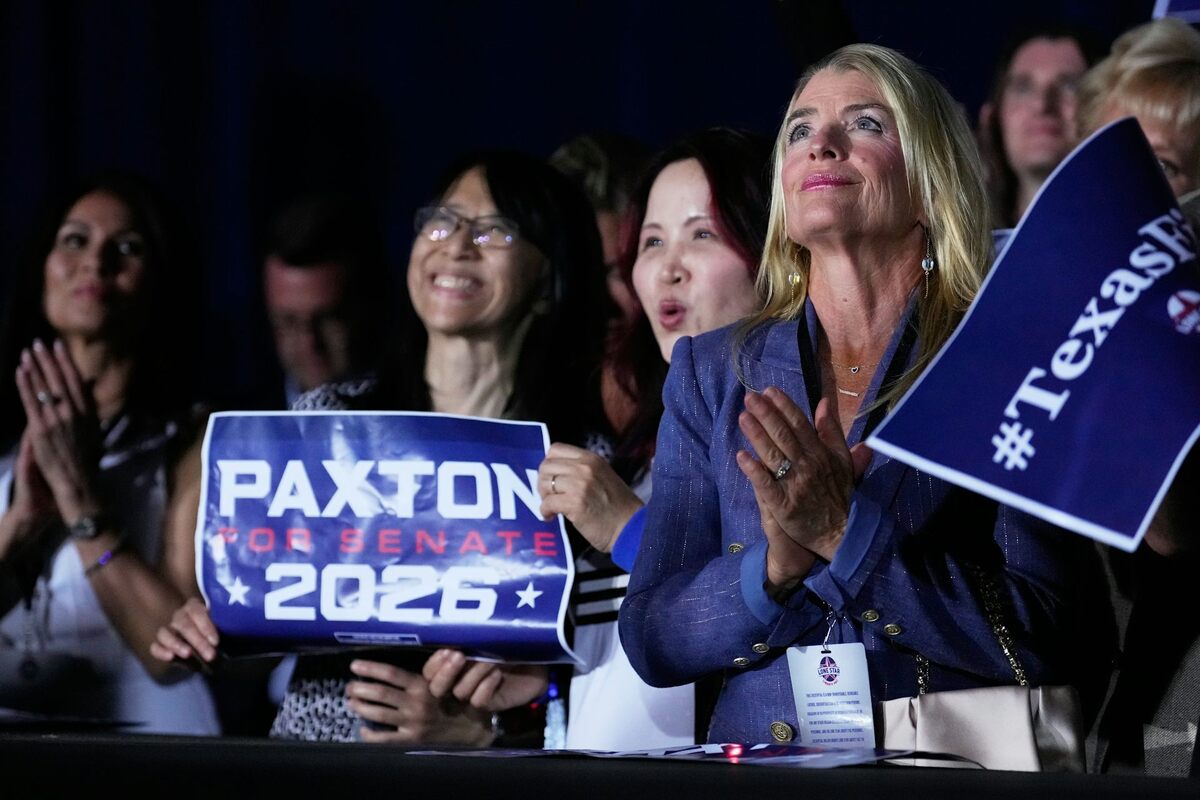  Supporters in Plano, Texas, celebrate Texas Attorney General Ken Paxton's win on May 26, 2026. AP Photo/Tony Gutierrez 