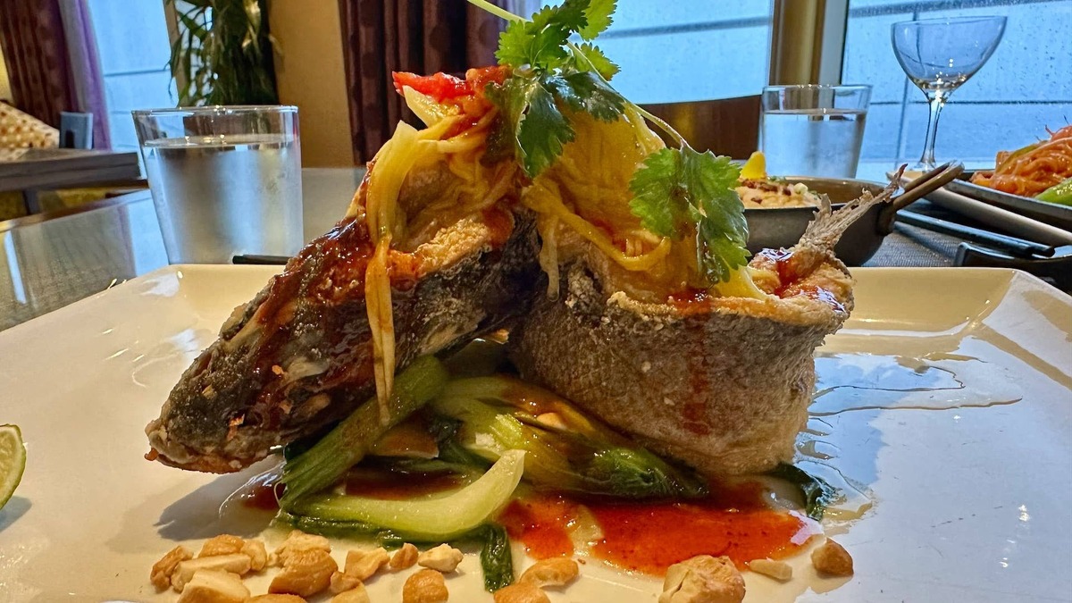 Morimoto by Sea fish dish on the Holland America Line Eurodam cruise ship. 