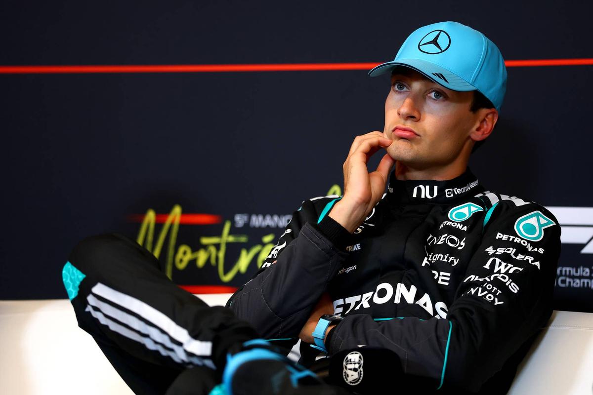 Sprint winner George Russell in the Drivers' Press Conference ahead of the 2026 F1 Grand Prix of Canada. Photo by Bryn Lennon/Getty Images