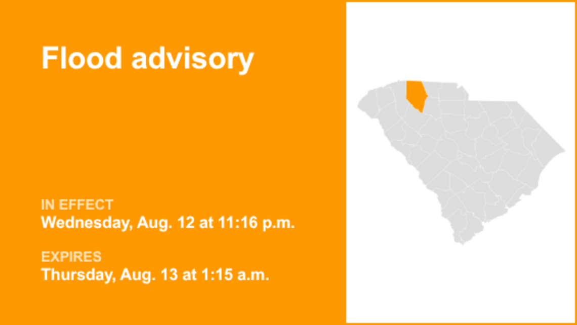Flood advisory for Spartanburg County until 1 a.m. Thursday caused by prolonged rainfall 