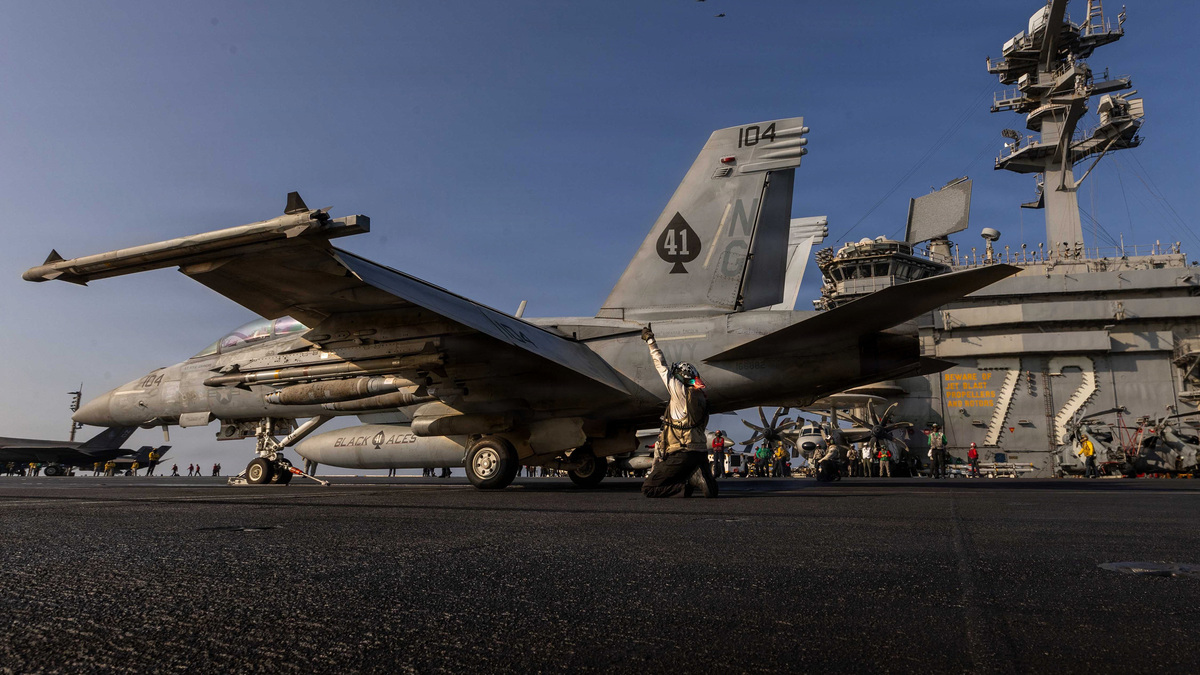 In this handout photo provided by the U.S. Navy, An F/A-18F Super Hornet, attached to Strike Fighter Squadron (VFA) 41, prepares to launch from the flight deck of Nimitz-class aircraft carrier USS Abraham Lincoln (CVN 72) of Operation Epic Fury on March 4, 2026, in the Mediterranean Sea. Abraham Lincoln is deployed to the U.S. 5th Fleet area of operations to support maritime security and stability in the Middle East. (U.S. Navy via Getty Images/TNS)