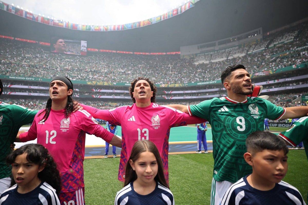  Carlos Acevedo #12, Guillermo Ochoa #13 and Raul Jimenez #9 of Mexico sing the national anthem during the FIFA World Cup 2026 Group A match between Mexico and South Africa at Mexico City Stadium on June 11, 2026 in Mexico City, Mexico. (Photo by Hector Vivas - FIFA/FIFA via Getty Images) Photo by Hector Vivas - FIFA/FIFA via Getty Images