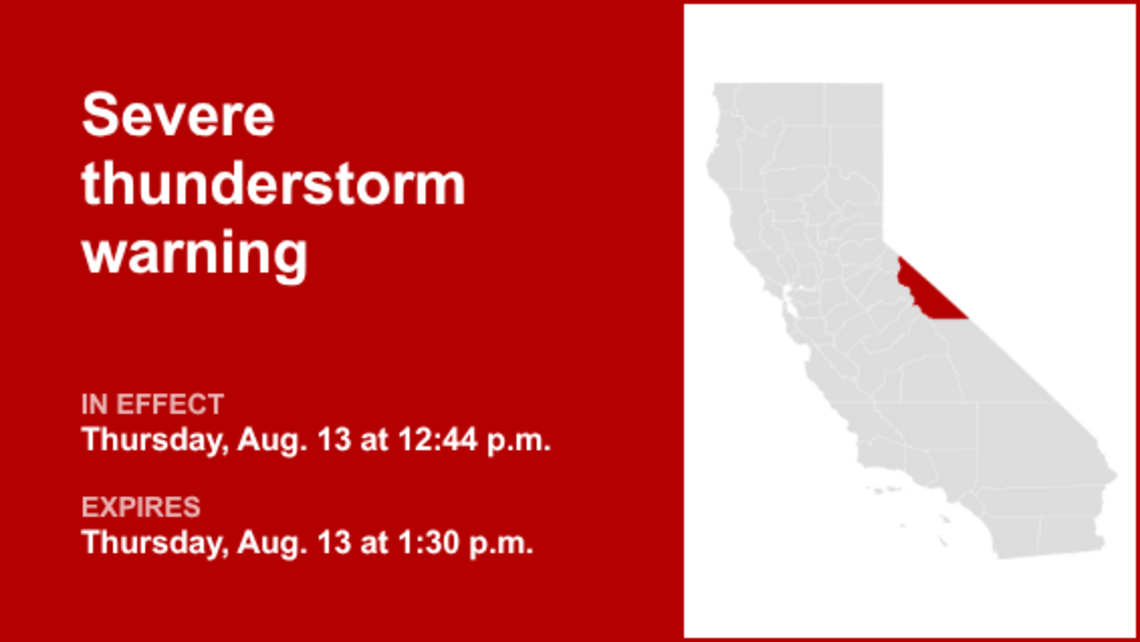 Severe thunderstorm warning affecting Mono County Thursday afternoon, says the NWS 