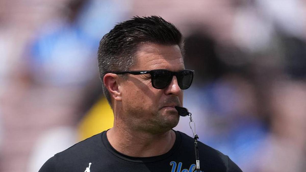  May 2, 2026; Pasadena, CA, USA; UCLA Bruins coach Bob Chesney reacts during the spring game at Rose Bowl. Mandatory Credit: Kirby Lee-Imagn Images | Kirby Lee-Imagn Images 