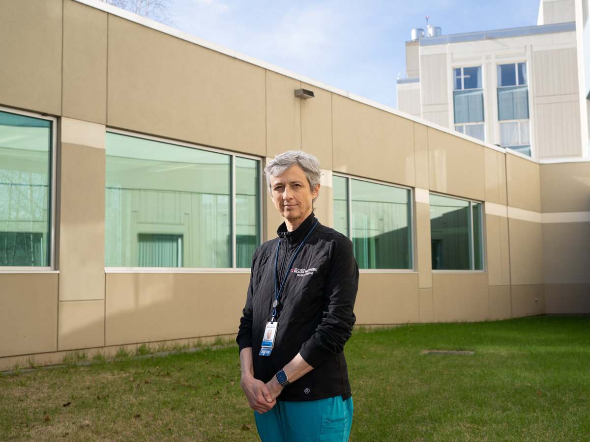 Dr. Barbara Creighton outside Fairbanks Memorial Hospital, where she often treats complex cases, in Fairbanks, Alaska, on May 9, 2026. OpenEvidence, a fast-growing start-up, is using artificial intelligence to help doctors find answers to clinical questions for diagnosis and treatment. (Ash Adams/The New York Times)