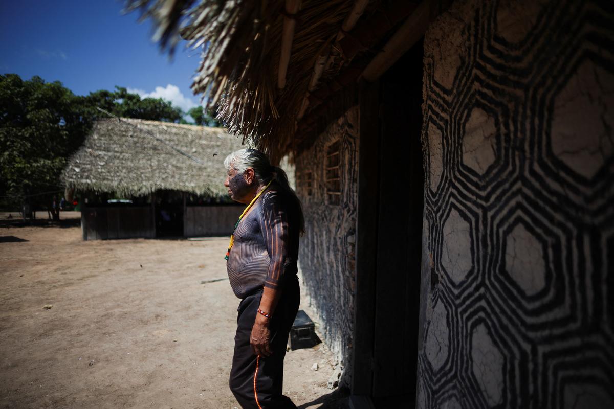 Indigenous leader Megaron Txucarramae attends an interview with Reuters in the village of Pykany in the Menkragnoti Indigenous Territory of the Kayapo people, Para state, Brazil May 20, 2026. REUTERS/Adriano Machado