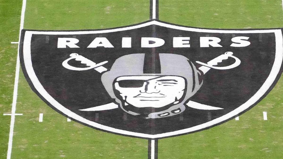  Jan 4, 2026; Paradise, Nevada, USA; The Las Vegas Raiders shield logo at midfield at Allegiant Stadium. Mandatory Credit: Kirby Lee-Imagn Images | Kirby Lee-Imagn Images 