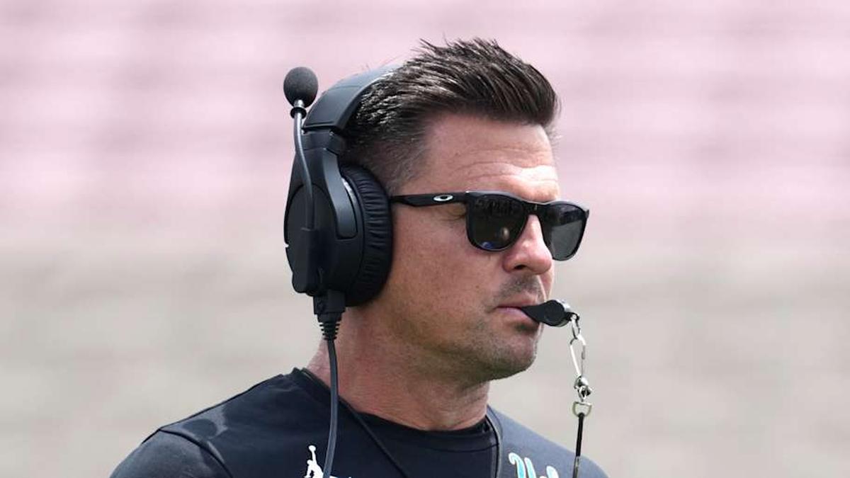 May 2, 2026; Pasadena, CA, USA; UCLA Bruins coach Bob Chesney reacts during the spring game at Rose Bowl. Mandatory Credit: Kirby Lee-Imagn Images | Kirby Lee-Imagn Images 
