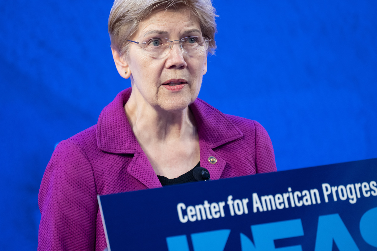  US Senator Elizabeth Warren (D-MA) speaks during the The Center for American Progress (CAP) IDEAS Conference in Washington, D.C., on May 19, 2026. (Photo by SAUL LOEB / AFP via Getty Images) 