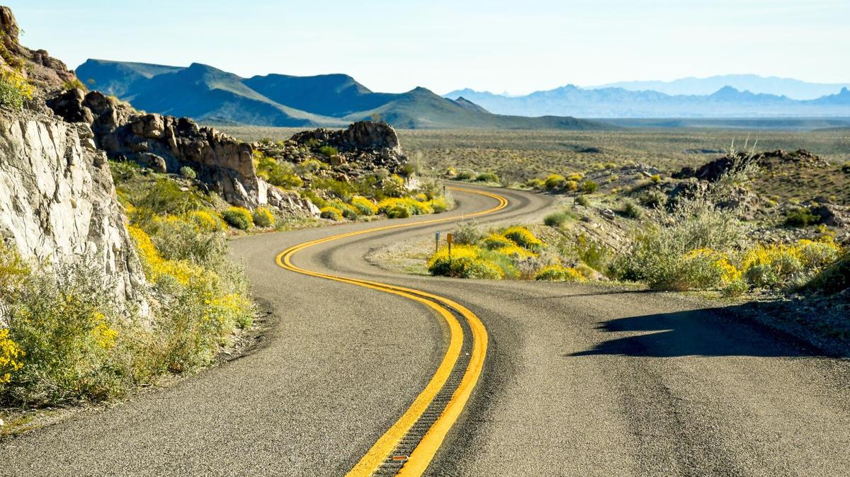 Oatman, Arizona - February 21, 2026: Oatman, Ariz., stands on a curvy stretch of Route 66 that attracts many motorcyclists and off-road enthusiasts. (Christopher Reynolds / Los Angeles Times)