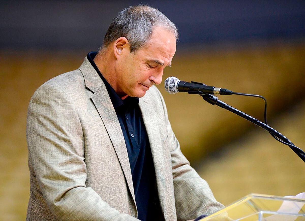 Gary Pinkel holds back tears as he addresses family, friends and media on Nov. 16, 2015, after announcing earlier in the week that he would be stepping down as head coach of the Tigers football team at Mizzou Arena. "Coach Pinkel supports his players. We're all his sons. I didn't have a doubt in my mind that he was going to stand against us. There's no way he would have done that," wide receiver J'Mon Moore said in an interview with ESPN about players participating in protests earlier that month. 