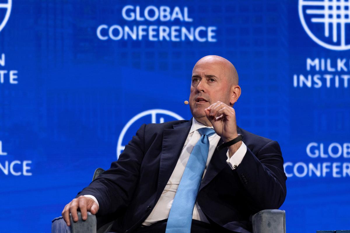 Harvey Schwartz, Chief Executive Officer of Carlyle, speaks during the Milken Institute Global Conference 2026 in Beverly Hills, California, U.S., May, 4, 2026. REUTERS/Mike Blake