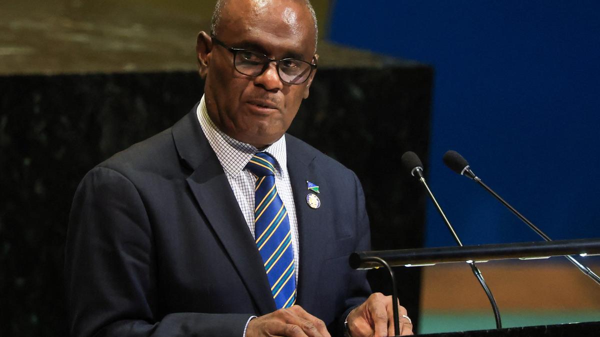 Prime Minister of Solomon Islands Jeremiah Manele addresses the 80th United Nations General Assembly (UNGA), at the U.N. headquarters in New York, U.S., September 26, 2025. REUTERS/Caitlin Ochs