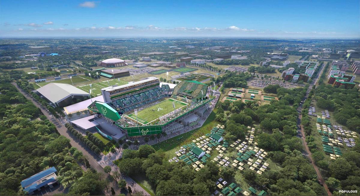  An aerial rendering of the new on-campus USF football stadium. USF athletics