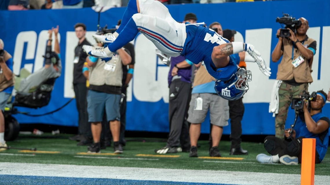 Cam Skattebo Brings Back the Backflip Celebration After Scoring First Touchdown of 2026 