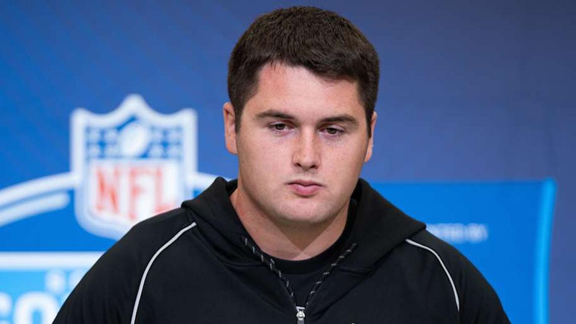  Feb 28, 2026; Indianapolis, IN, USA; Duke offensive lineman Brian Parker (OL38) speaks to members of the media during the NFL Combine at the Indiana Convention Center. Mandatory Credit: Jacob Musselman-Imagn Images | Jacob Musselman-Imagn Images 