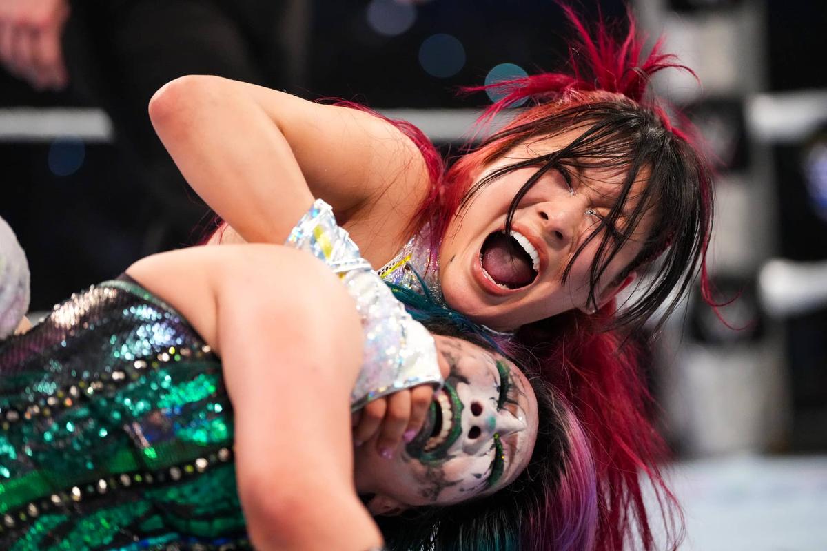  TAMPA, FLORIDA - MAY 9: IYO SKY in action against Asuka during WWE Backlash at Benchmark International Arena on May 9, 2026 in Tampa, Florida. (Photo by Michael Owens/WWE via Getty Images)