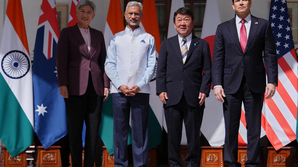 From left, Australian Foreign Minister Penny Wong, India’s Minister of External Affairs S. Jaishankar, Japanese Foreign Minister Toshimitsu Motegi and U.S. Secretary of State Marco Rubio pose following a Quad ministerial meeting at Hyderabad House in New Delhi, India, Tuesday, May 26, 2026.  Julia Demaree Nikhinson/Pool via REUTERS