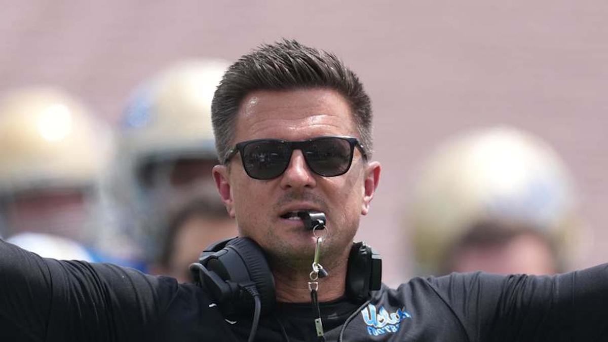  May 2, 2026; Pasadena, CA, USA; UCLA Bruins coach Bob Chesney reacts during the spring game at Rose Bowl. Mandatory Credit: Kirby Lee-Imagn Images | Kirby Lee-Imagn Images 