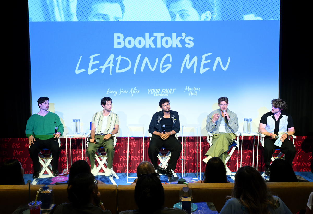 (L-R) Michael Bradway, Matt Cornett, Matthew Broome, Damian Hardung and Brad Martin speak during Prime Video’s inaugural Obsessed Fest.Photo by Vivien Killilea/Getty Images for Prime Video