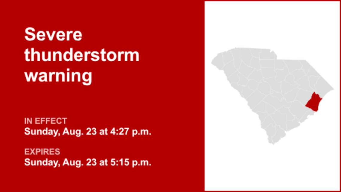 Severe thunderstorm warning active for Georgetown County early Sunday evening 