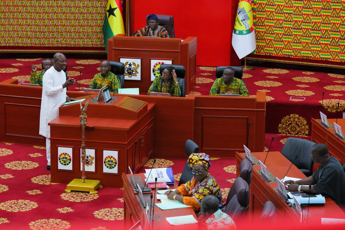 Ghana’s majority leader of parliament, Mahama Ayariga, delivers remarks during a parliamentary session on the Human Sexual Rights and Family Values Bill in Accra, Ghana, May 29, 2026. REUTERS/Francis Kokoroko